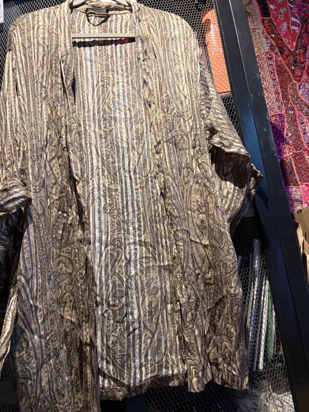 Paisley Satin Wrap Robe in Brown - Women's Luxurious Lounge Robe - Picture 6 of 6